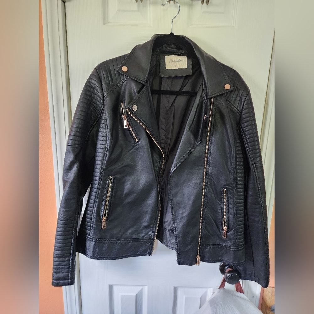 Black Geschallino Biker Leather Jacket Size L